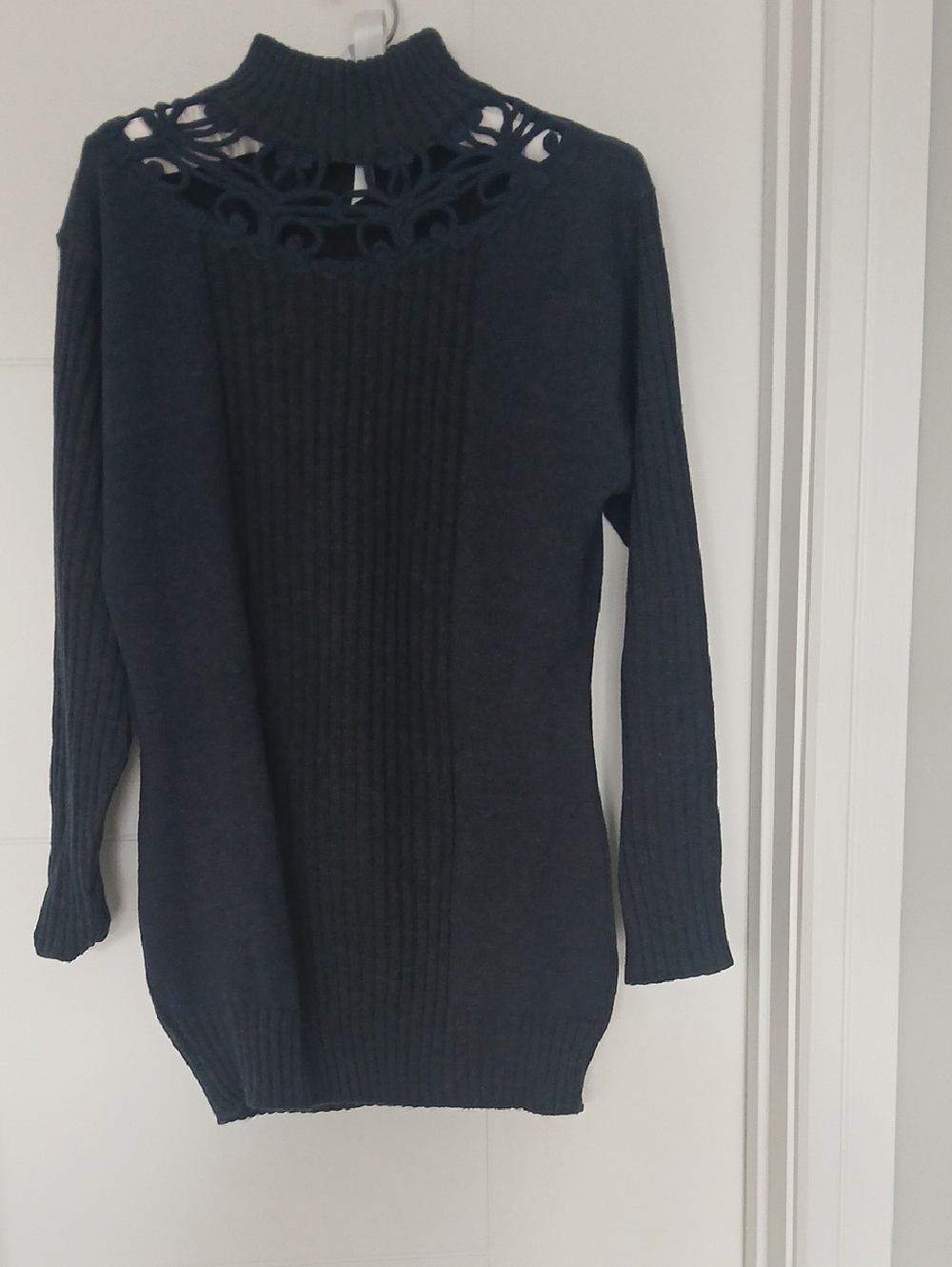 Dark Gray Cutout Neck Ribbed Women's Sweater